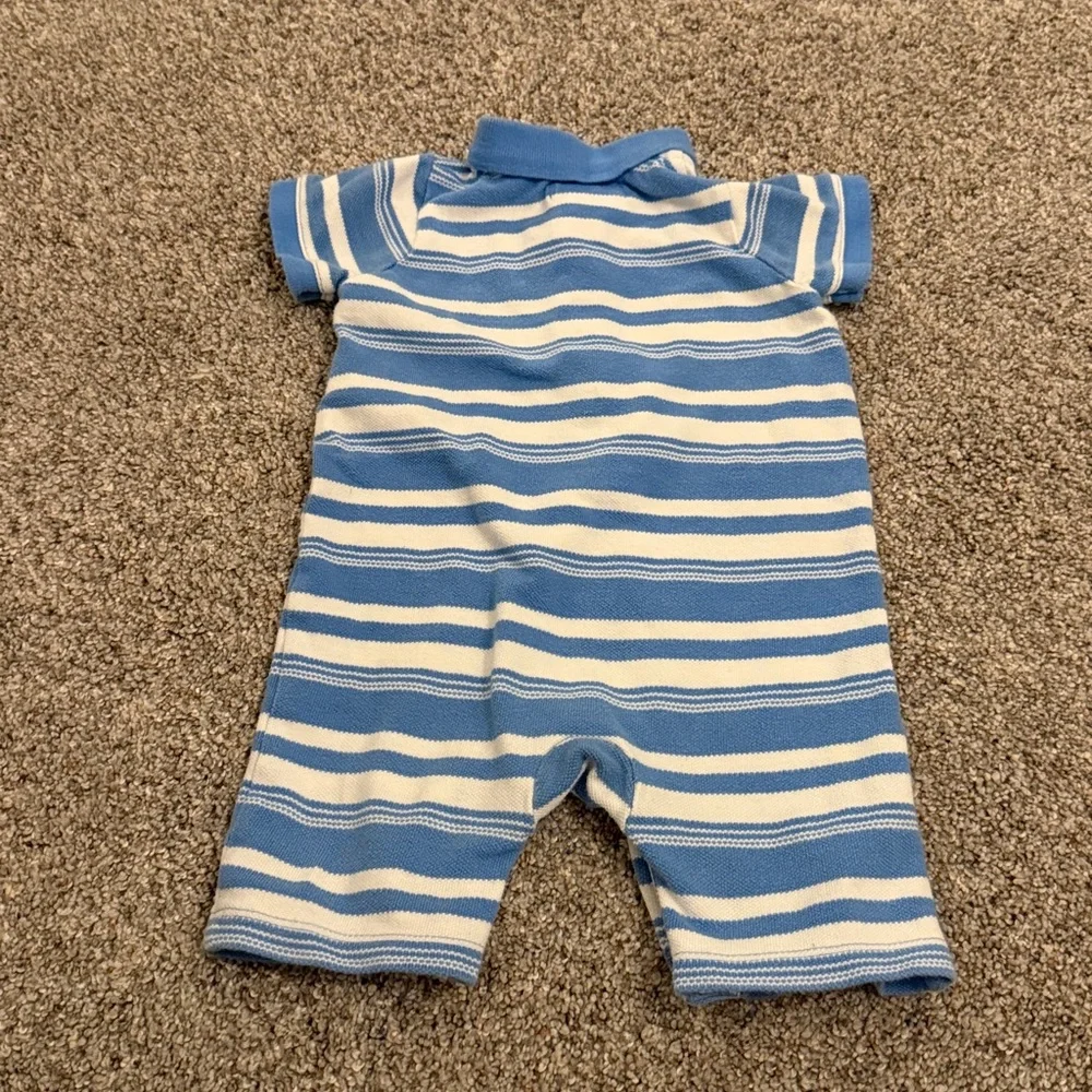 Ralph Lauren Toddler Boys Blue and White Striped Polo Onesie Romper 9 months